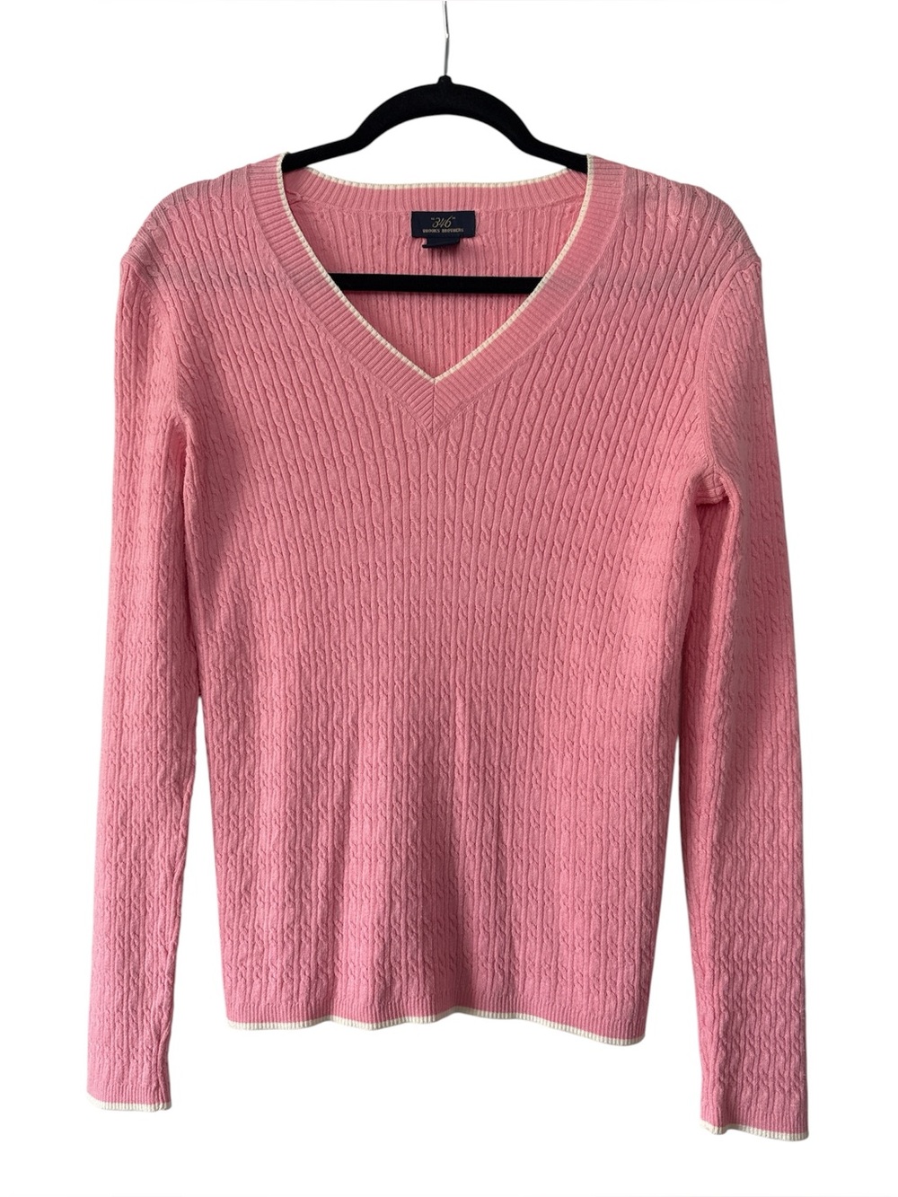 Brooks Brothers Women’s “346” Pink V-Neck Cable Knit Sweater